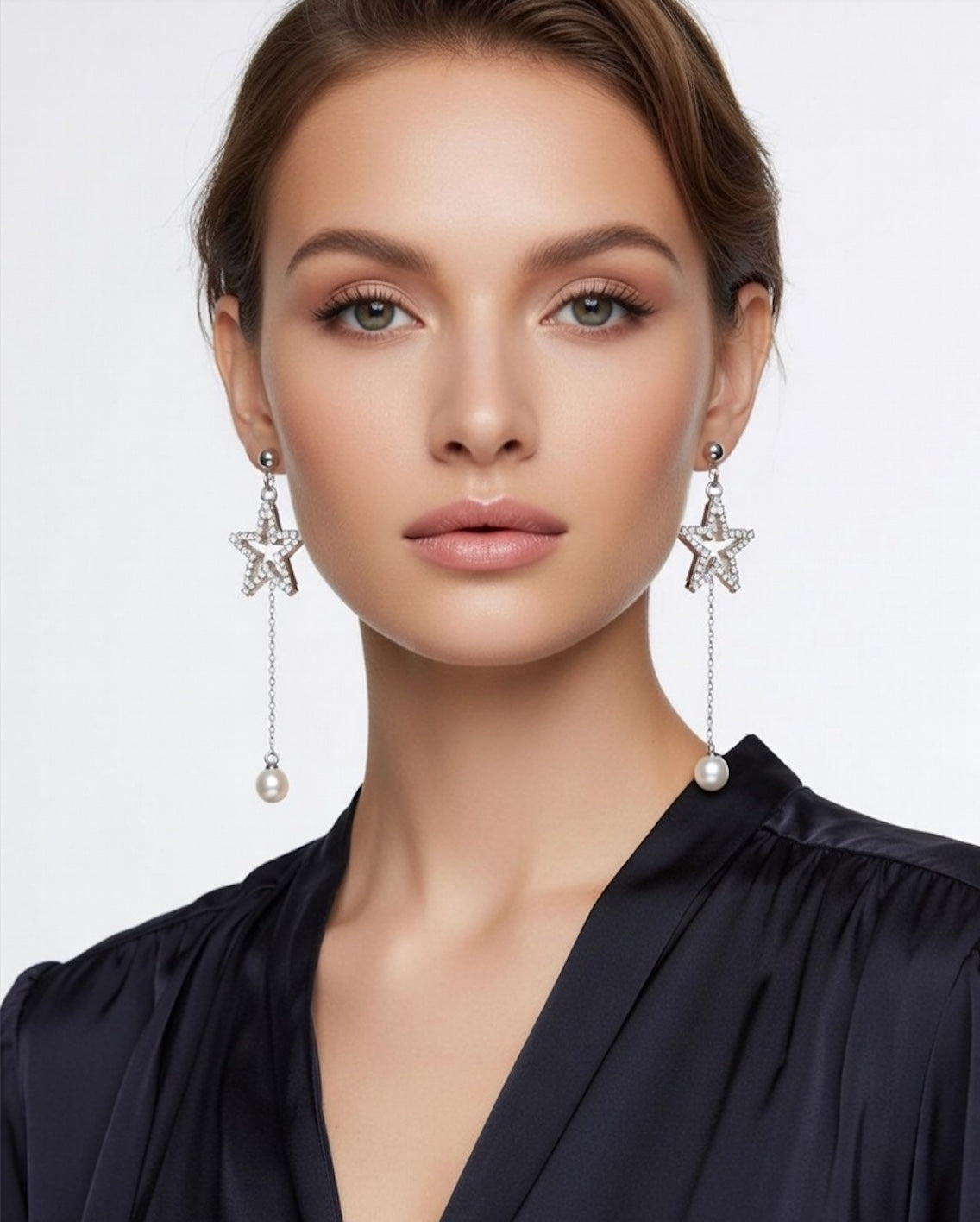 Crystal star pearl drop earrings