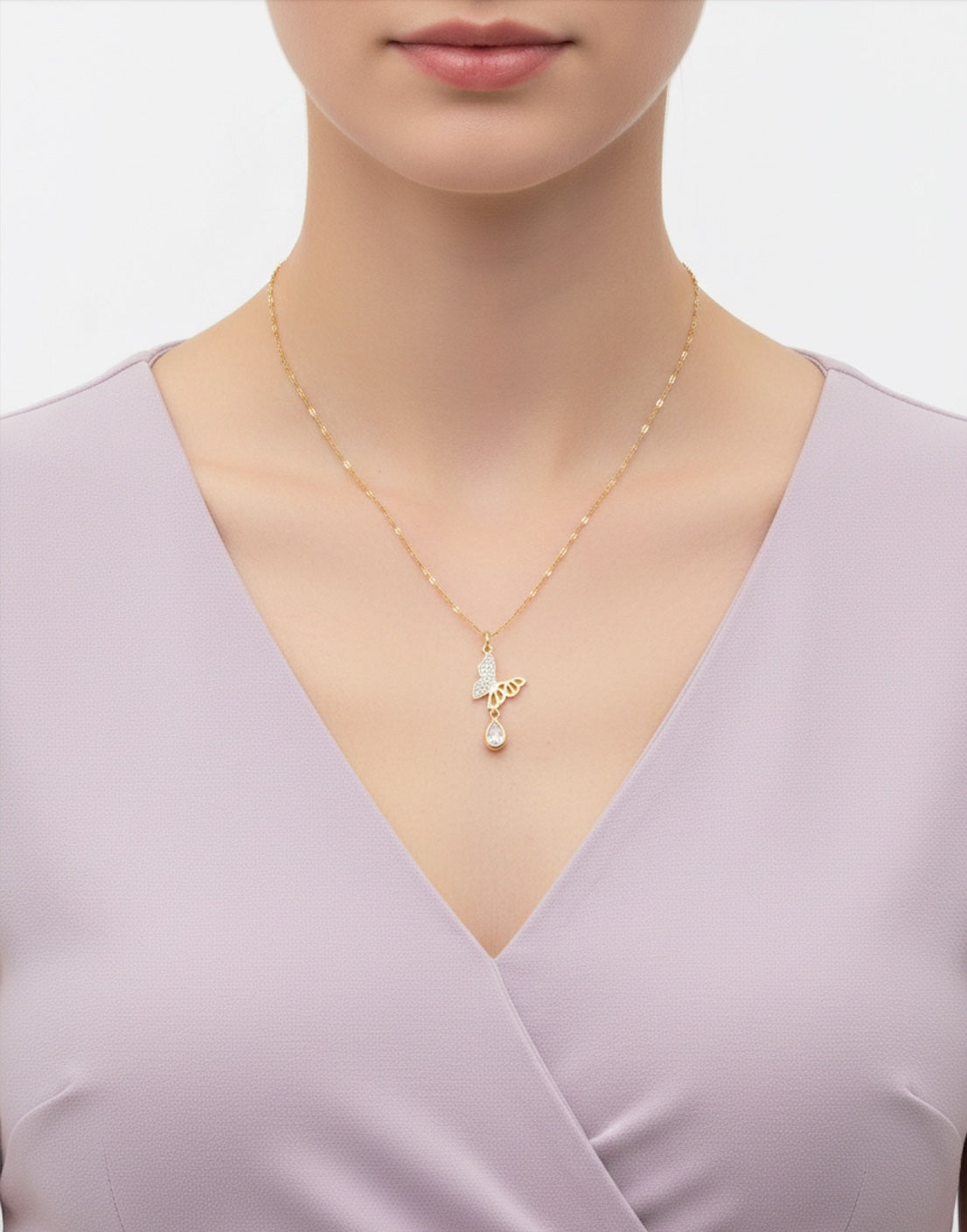 Dainty Gold Butterfly Teardrop Pendant Necklace