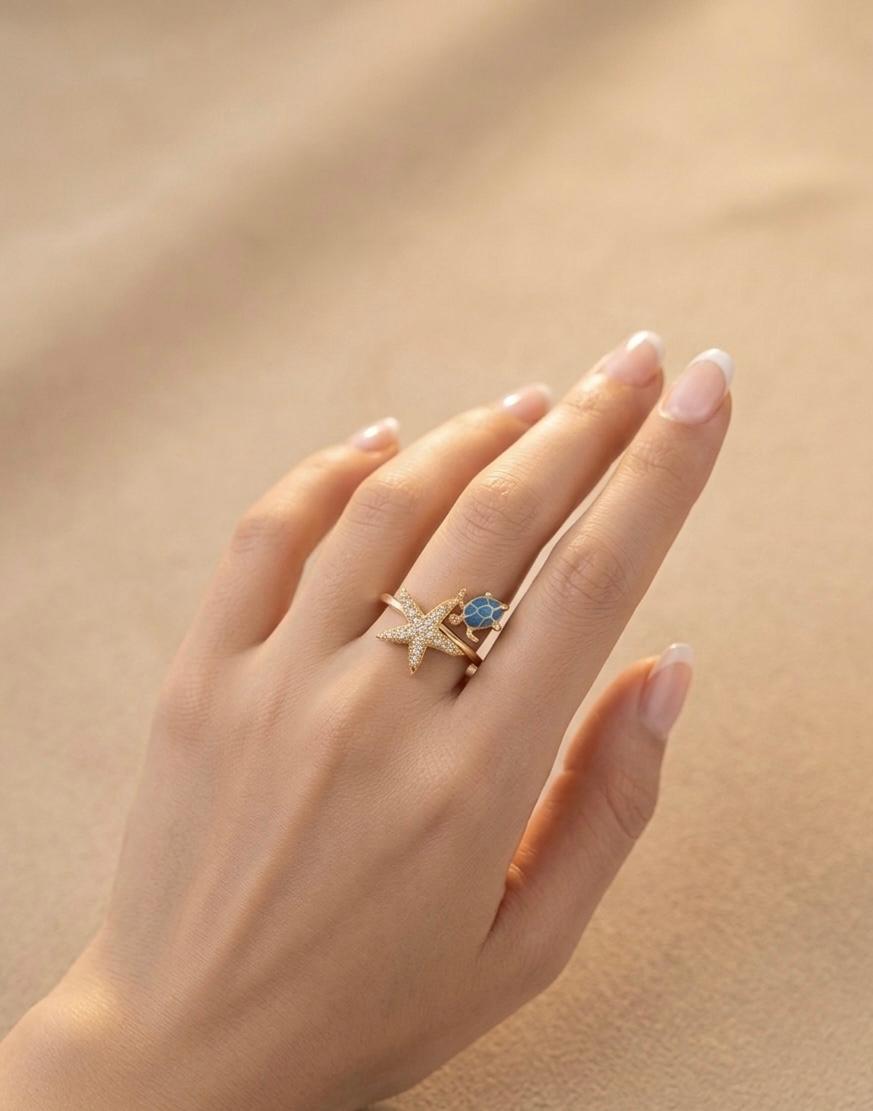 Celestial Turtle Adjustable Gold Ring