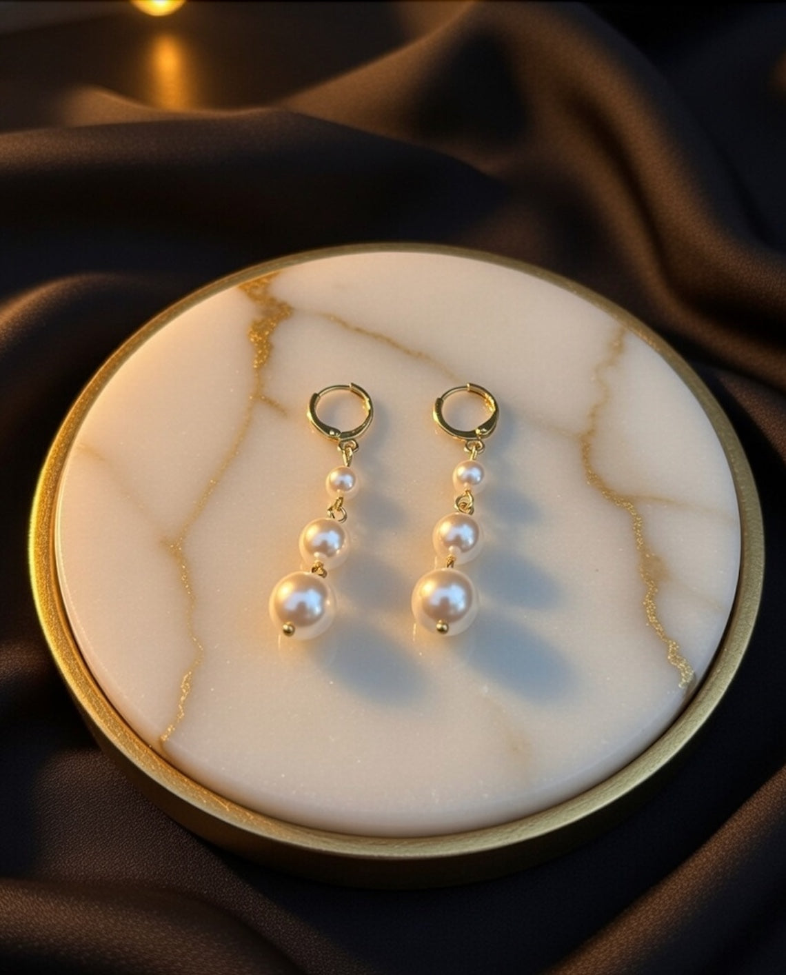 Elegant Triple Pearl Drop Hoop Earrings