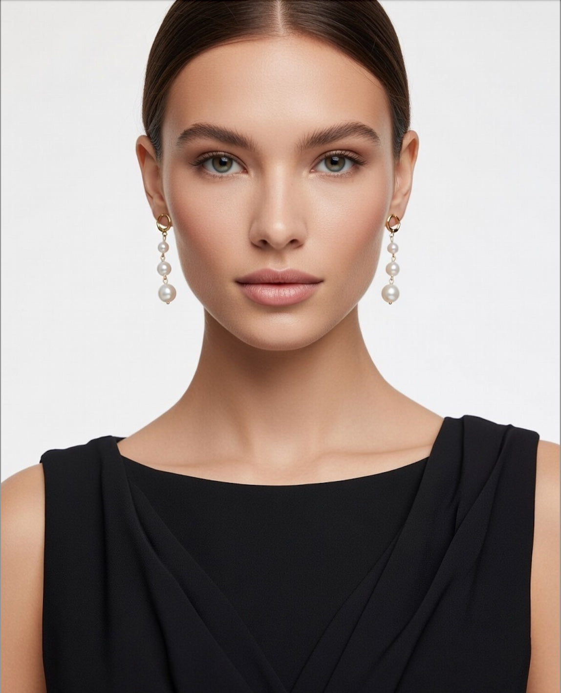 Elegant Triple Pearl Drop Hoop Earrings