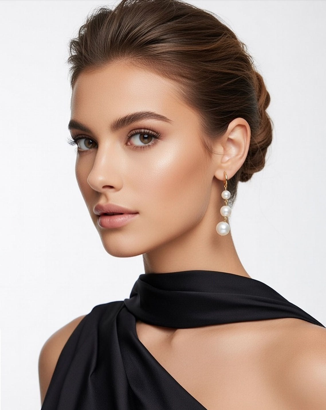 Elegant Triple Pearl Drop Hoop Earrings