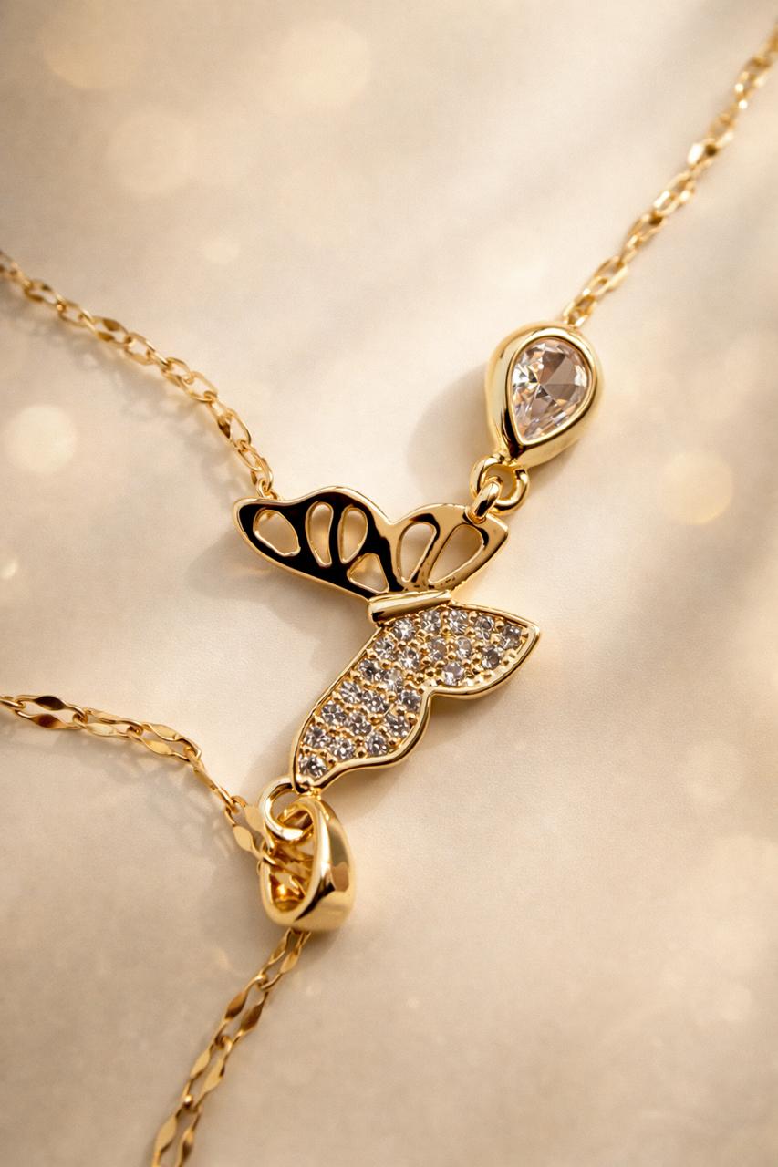 Dainty Gold Butterfly Teardrop Pendant Necklace