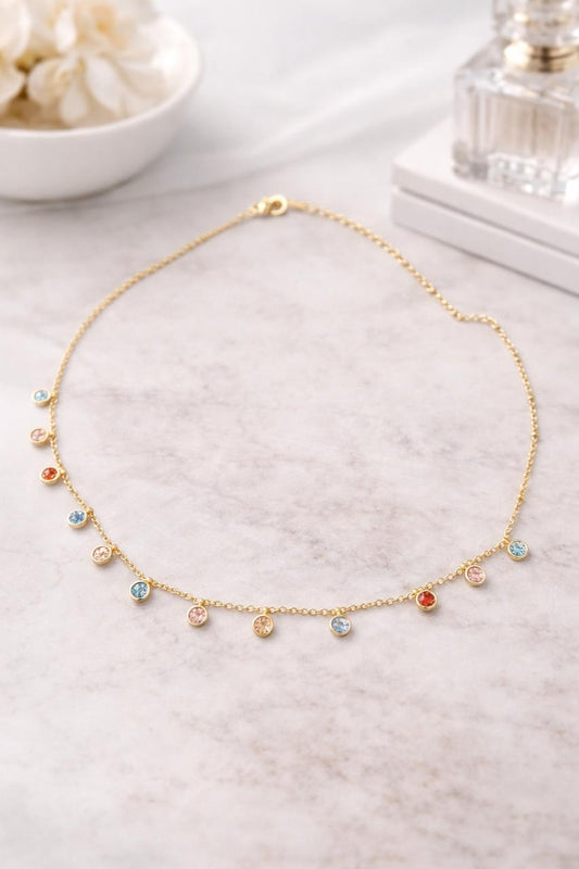 Dainty Rainbow Gem Station Chain Necklace