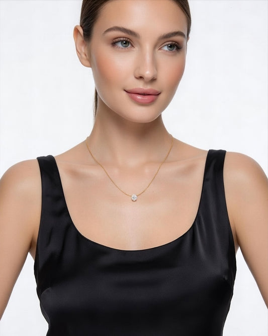 Dainty Gold Teardrop Crystal Pendant Necklace