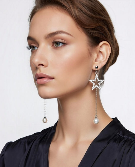 Crystal star pearl drop earrings